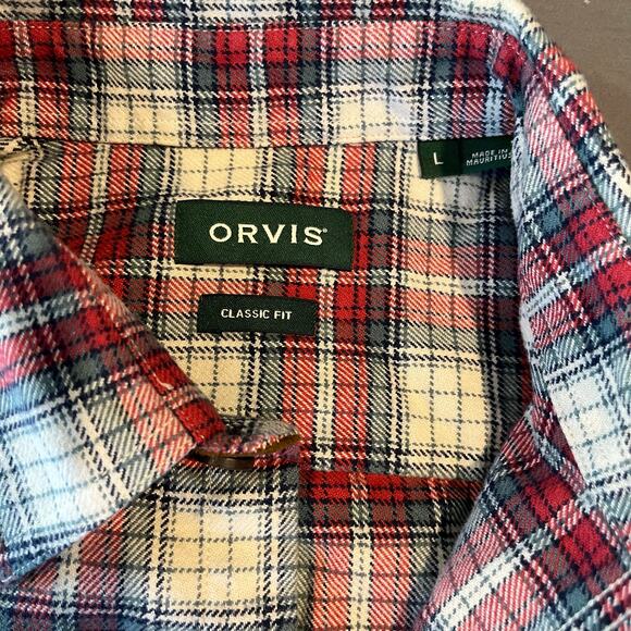 ORVIS Men's Perfect Classic Fit Flannel Plaid Shirt - Size L - Red White Gray - Picture 4 of 9